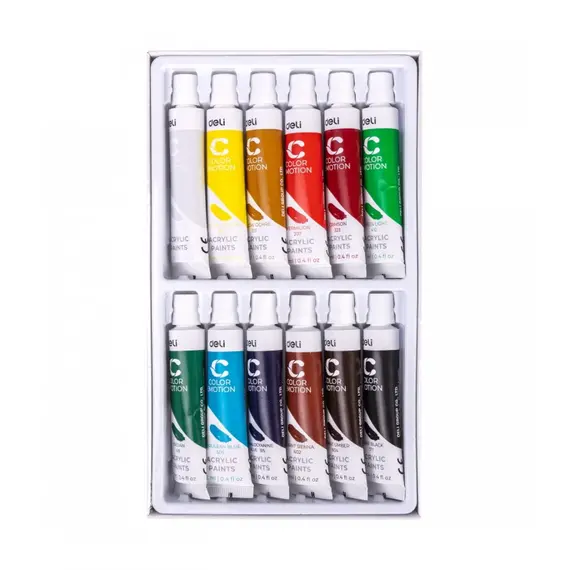 Culori acrilice, 12 ml, 12 culori/set, DELI Color Emotion - 3Papet