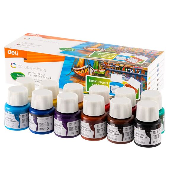 Culori guasa DELI Color Emotion, 25 ml, 12 culori/set - Papet