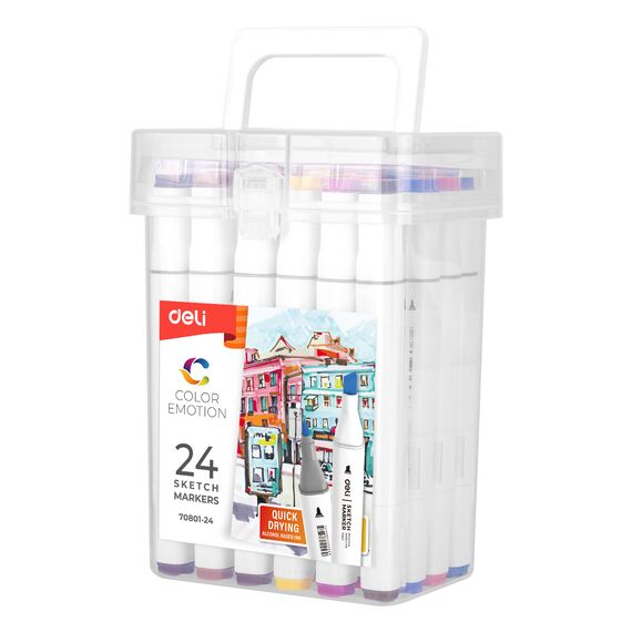 Set sketch marker cu 2 capete, uscare rapida, 24 culori/set, DELI Color Emotion - 3Papet
