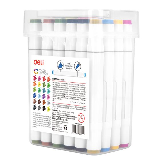 Set sketch marker cu 2 capete, uscare rapida, 24 culori/set, DELI Color Emotion - 4Papet