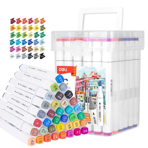 Set sketch marker cu 2 capete, uscare rapida, 36 culori/set, DELI Color Emotion - Papet