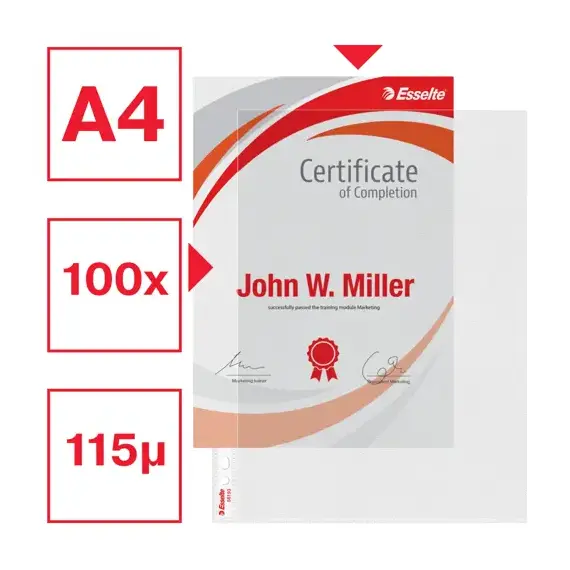 File protectie transparente, 38 microni, 100 buc/set, A4, ESSELTE - 4Papet