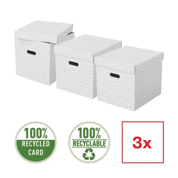 Set 3 cutii depozitare 360 x 320 x 310 mm cu capac, ESSELTE Recycle Alb - 2Papet