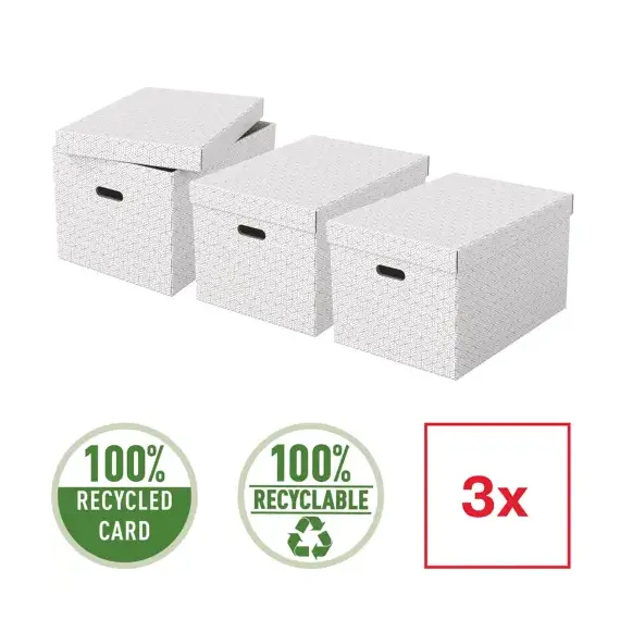 Set 3 cutii depozitare 510 x 350x 300 mm cu capac, ESSELTE Recycle Alb - 3Papet