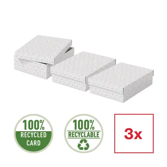 Set 3 cutii depozitare 360 x 260 x 100 mm cu capac, ESSELTE Recycle Alb - 2Papet