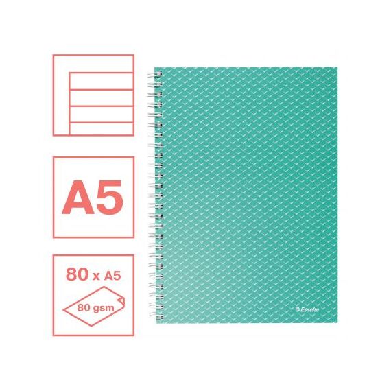 Caiet A5 cu spirala, dictando, coperta carton, 80 file, 80g/mp, ESSELTE Colour Breeze, ALEGE CULOAREA: Verde - 3Papet