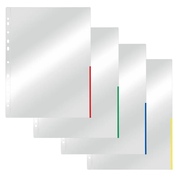 File protectie cristal deschidere partiala si margine colorata, 105 microni, 100 buc/set, A4, ESSELTE, ALEGE CULOAREA: Albastru - Papet