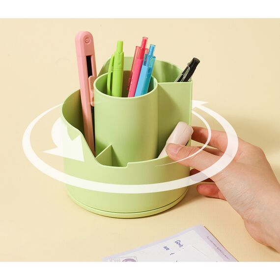 Suport rotativ instrumente de scris, 4 compartimente, Verde, DELI Longreen Recycle - 2Papet