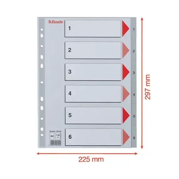 Separatoare plastic A4, numere de la 1-6, ESSELTE - 3Papet