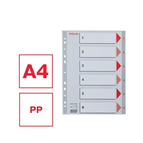Separatoare plastic A4, numere de la 1-6, ESSELTE - 5Papet