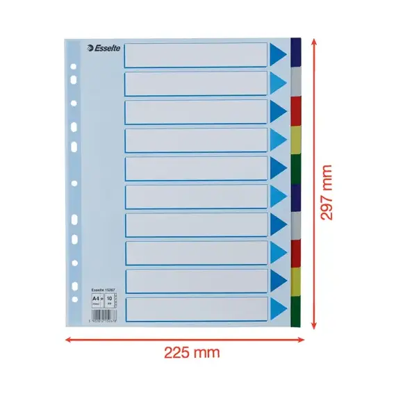 Separatoare plastic A4 Maxi, 10 culori/set, ESSELTE - 5Papet