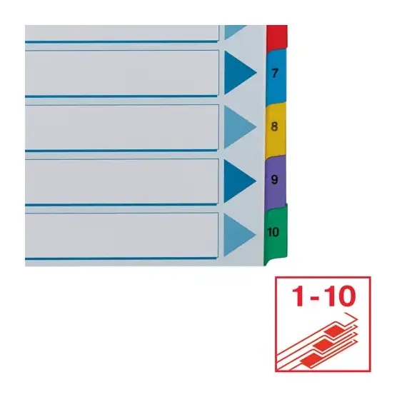 Separatoare carton A4, numere de la 1-10 laminate, ESSELTE Mylar - 3Papet