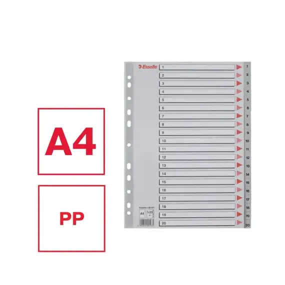 Separatoare plastic A4, numere de la 1-20, ESSELTE - 5Papet