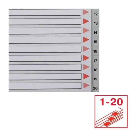 Separatoare plastic A4, numere de la 1-20, ESSELTE - 2Papet