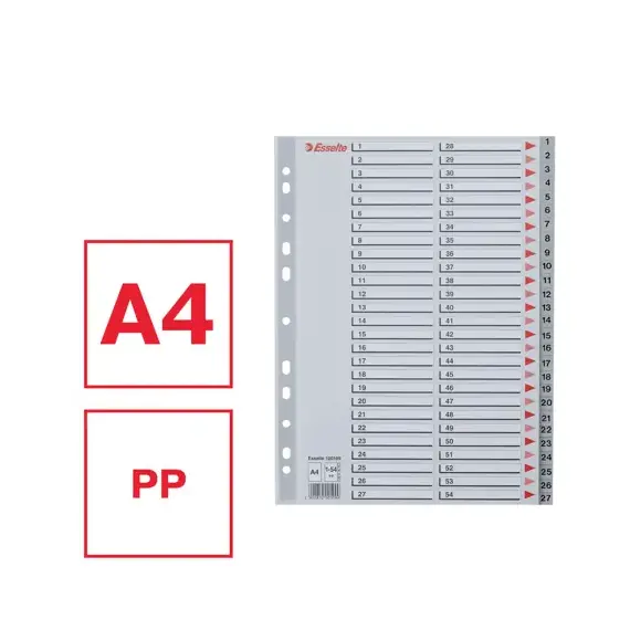 Separatoare plastic A4, numere de la 1-54, ESSELTE - 4Papet