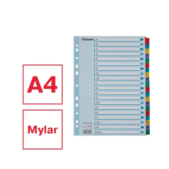 Separatoare carton A4, litere A-Z taste laminate, ESSELTE Mylar - 4Papet