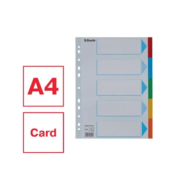 Separatoare carton A4, 5 culori/set , ESSELTE Standard - 5Papet