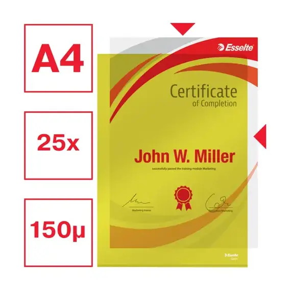 Mapa plastic cristal A4, deschidere in L, 150 microni, 25 buc/set, ESSELTE, ALEGE CULOAREA: Galben - 3Papet