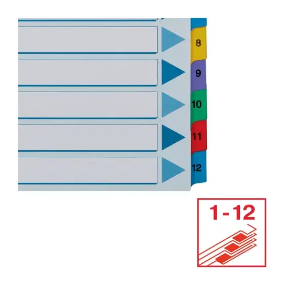 Separatoare carton A4, numere de la 1-12 laminate, ESSELTE Mylar - 3Papet