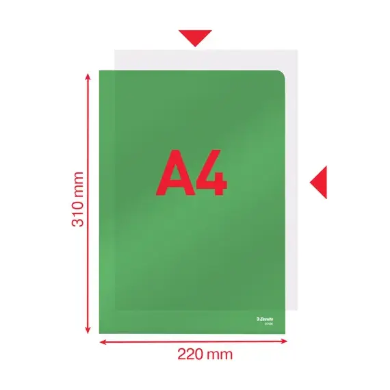 Mapa plastic cristal A4, deschidere in L, 150 microni, 25 buc/set, ESSELTE, ALEGE CULOAREA: Verde - 4Papet