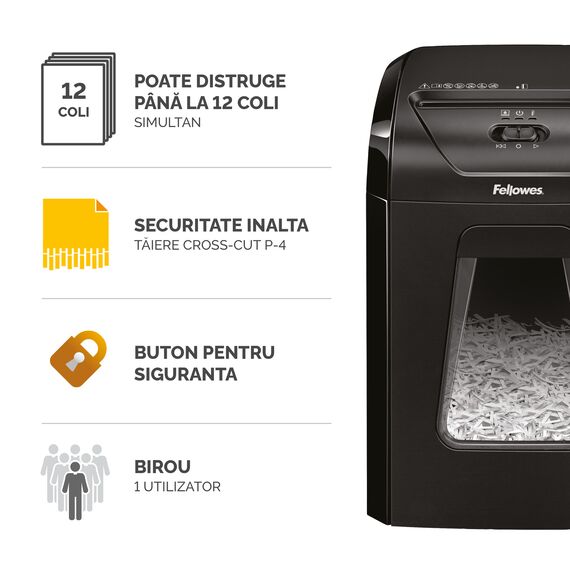 Distrugator documente 12 coli, Cross-Cut, FELLOWES 12C - 2Papet