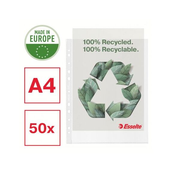 File protectie transparente, 70 microni, 50 buc/set, A4 XL Extra Wide, ESSELTE Recycled - 2Papet