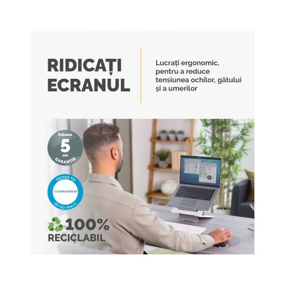 Suport ergonomic pentru laptop, FELLOWES Breyta, alb - 7Papet