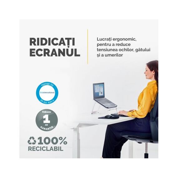 Suport ergonomic pentru laptop, FELLOWES I-Spire Quicklift, alb - 8Papet