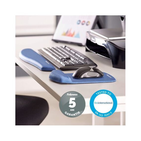 Suport incheietura pentru tastatura, FELLOWES Plushtouch, albastru - 3Papet