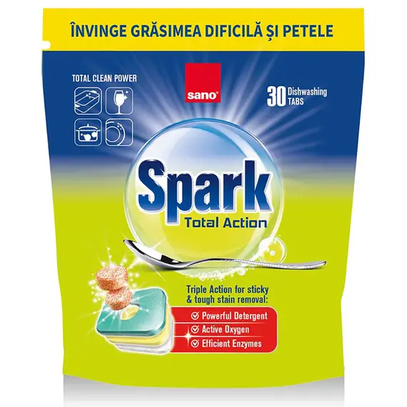Detergent tablete masina de spalat vase, SANO Spark Total Action, 30 buc/set - Papet