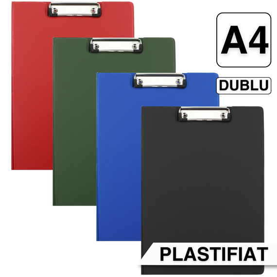 Clipboard dublu plastifiat A4, DACO, ALEGE CULOAREA: Albastru - Papet