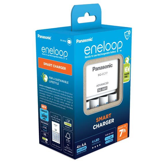 Incarcator baterii cu 4 baterii incluse AA LR6 Ni-Mh, PANASONIC ENELOOP BQ-CC17 Advanced - Papet