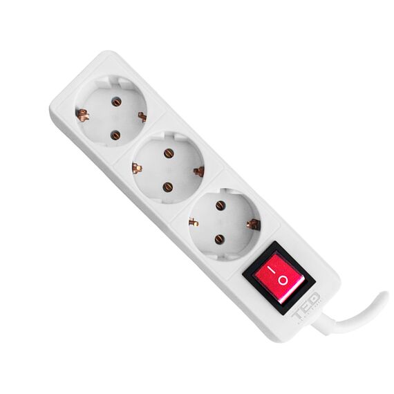 Prelungitor cu intrerupator alb, 1.5 m, 3 prize si protectie, 3680W, 10A, TED Electric - Papet