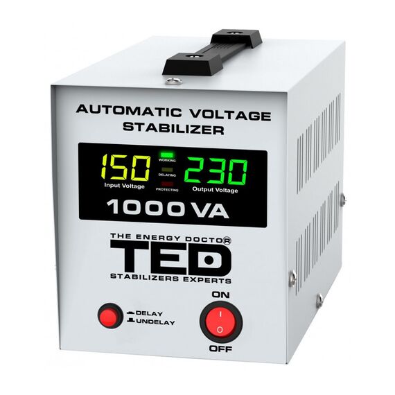 Stabilizator de tensiune retea, monofazat, 600W, 230V, 2 prize si ecran LCD, sinusoidala pura, TED Electric - Papet