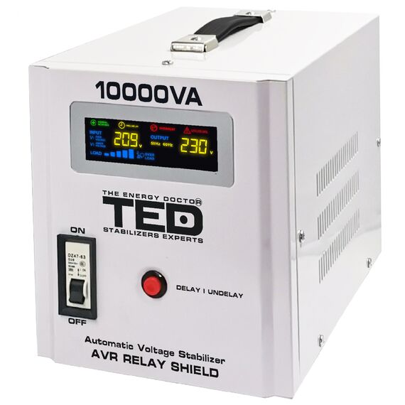 Stabilizator de tensiune retea, monofazat, 6000W, 230V, 2 prize si ecran LCD, sinusoidala pura, TED Electric - Papet
