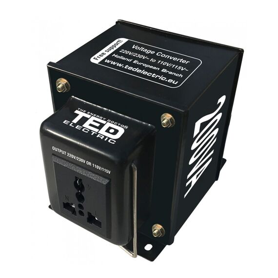 Transformator de tensiune reversibil, convertor de la 220V la 110V, 200VA, 200W, cu carcasa metalica, TED Electric - Papet