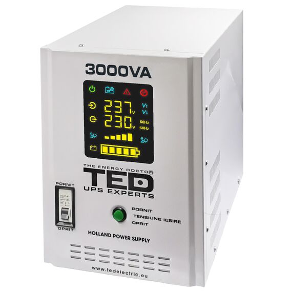 UPS pentru centrala, 3000VA, 2100W, runtime extins, sinusoidala pura, ecran LCD, TED Electric - Papet