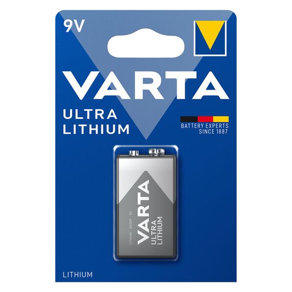 Baterie litiu 6LR61 6F22 100mAh 9V,  48.5 x 17.5 x 25.3 mm, VARTA - Papet