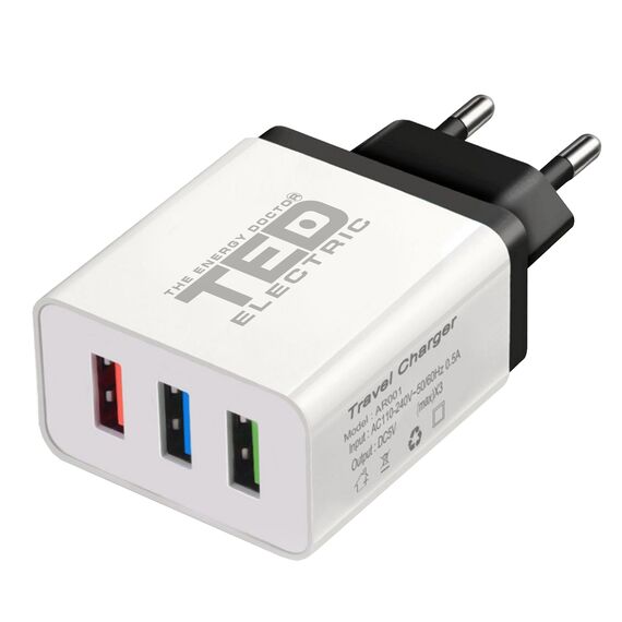 Incarcator priza 3 x USB, 2.1A, 10W, Alb, TED Electric TED600113 - Papet