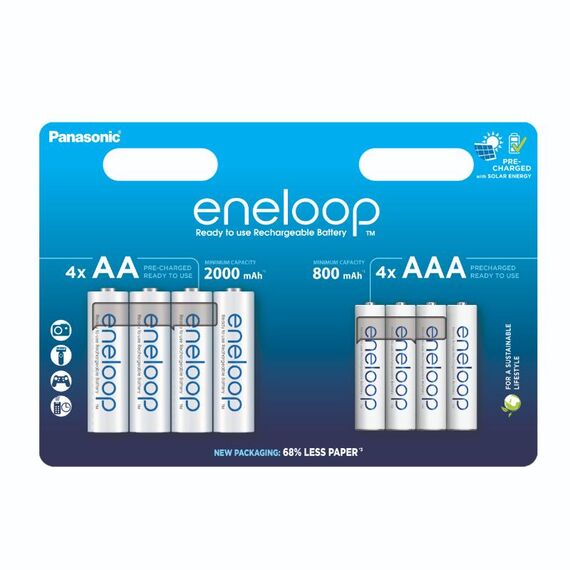 Acumulatori ENELOOP 1.2V AA R6 si AAA R3 Ni-Mh, 8 buc/blister cu carcasa, 800 mAh, preincarcati, 2100 cicluri - Papet