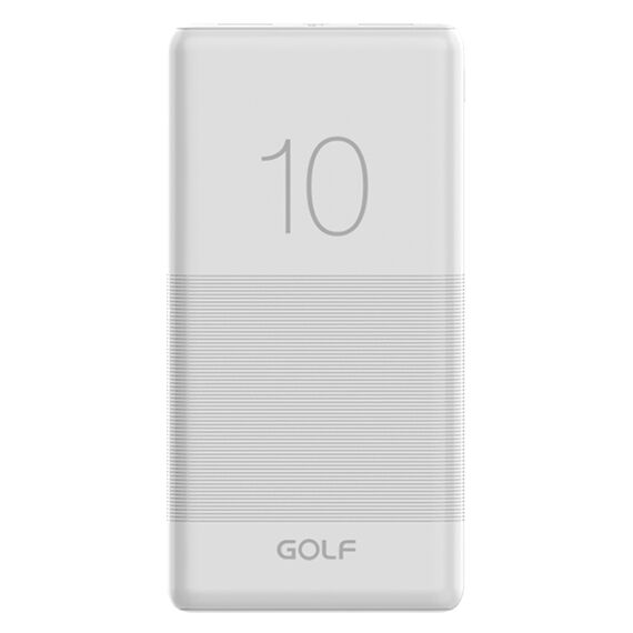 Baterie externa cu 2 USB, 2.1A si 1A, 10000mA, port micro USB, GOLF PowerBank G80, alba - Papet