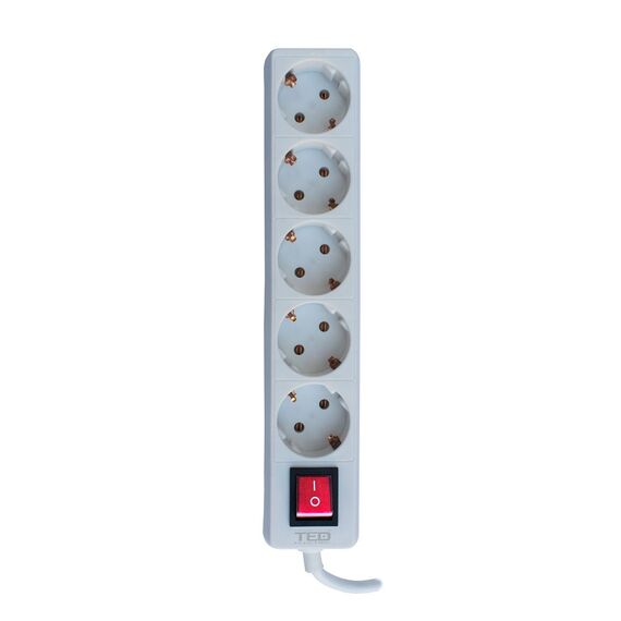 Prelungitor cu intrerupator alb, 3 m, 5 prize si protectie, 3680W, 16A, TED Electric - Papet
