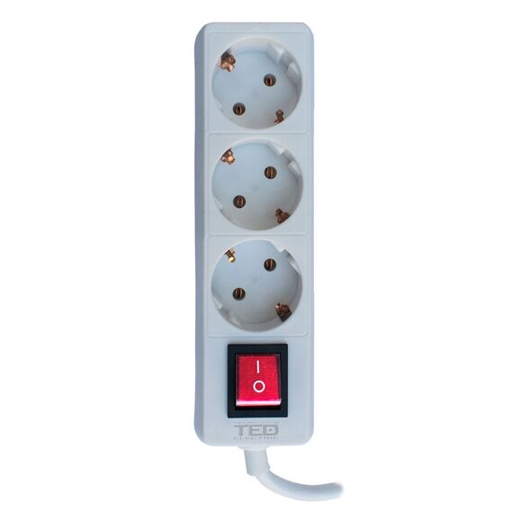 Prelungitor cu intrerupator alb, 5 m, 3 prize si protectie, 3680W, 16A, TED Electric - Papet