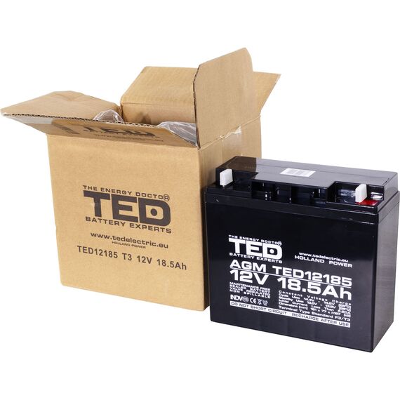 Acumulator AGM VRLA 12V, 18.5 Ah, dimensiuni 181 x 77 x 167 F3, TED Electric - 2Papet