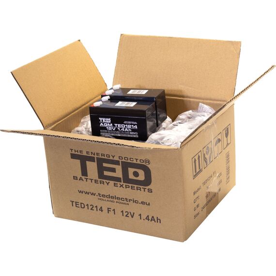 Acumulator AGM VRLA 12V 1,4Ah, dimensiuni 97 x 43 x 52 mm F1, TED Electric - 3Papet