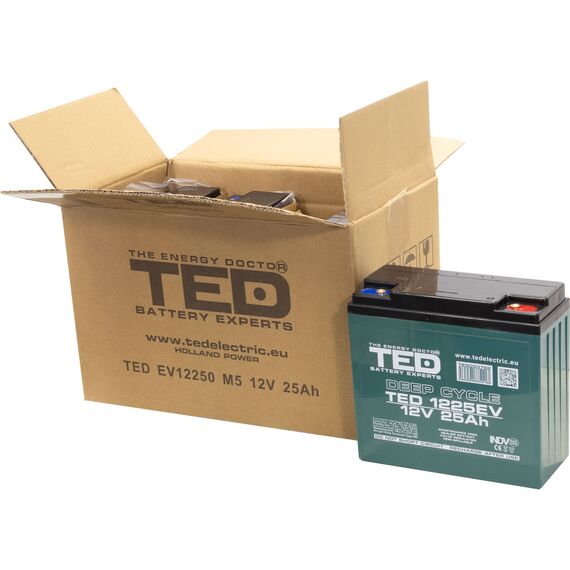 Acumulator AGM VRLA 12V GEL Deep Cycle, 25 Ah, dimensiuni 178 x 77 x 171 M5, TED Electric - 2Papet