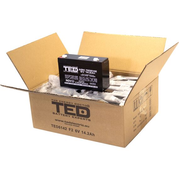 Acumulator AGM VRLA 6V, 14.2 Ah, dimensiuni 151 x 50 x 94 F2, TED Electric - 2Papet