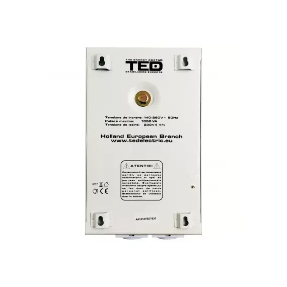 Stabilizator de tensiune cu prindere de perete, monofazat, 600W, 230V, 2 prize si ecran LCD, sinusoidala pura, TED Electric - 2Papet