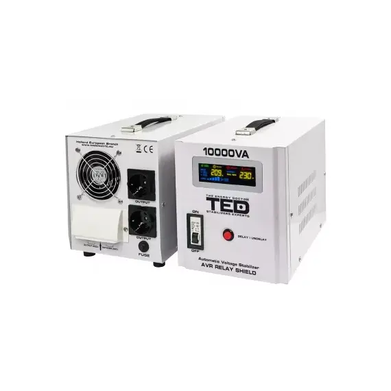 Stabilizator de tensiune retea, monofazat, 6000W, 230V, 2 prize si ecran LCD, sinusoidala pura, TED Electric - 2Papet