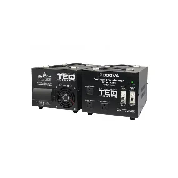 Transformator de tensiune reversibil, convertor de la 220V la 110V, 3000VA, 2400W, cu carcasa si regleta, TED Electric - 2Papet